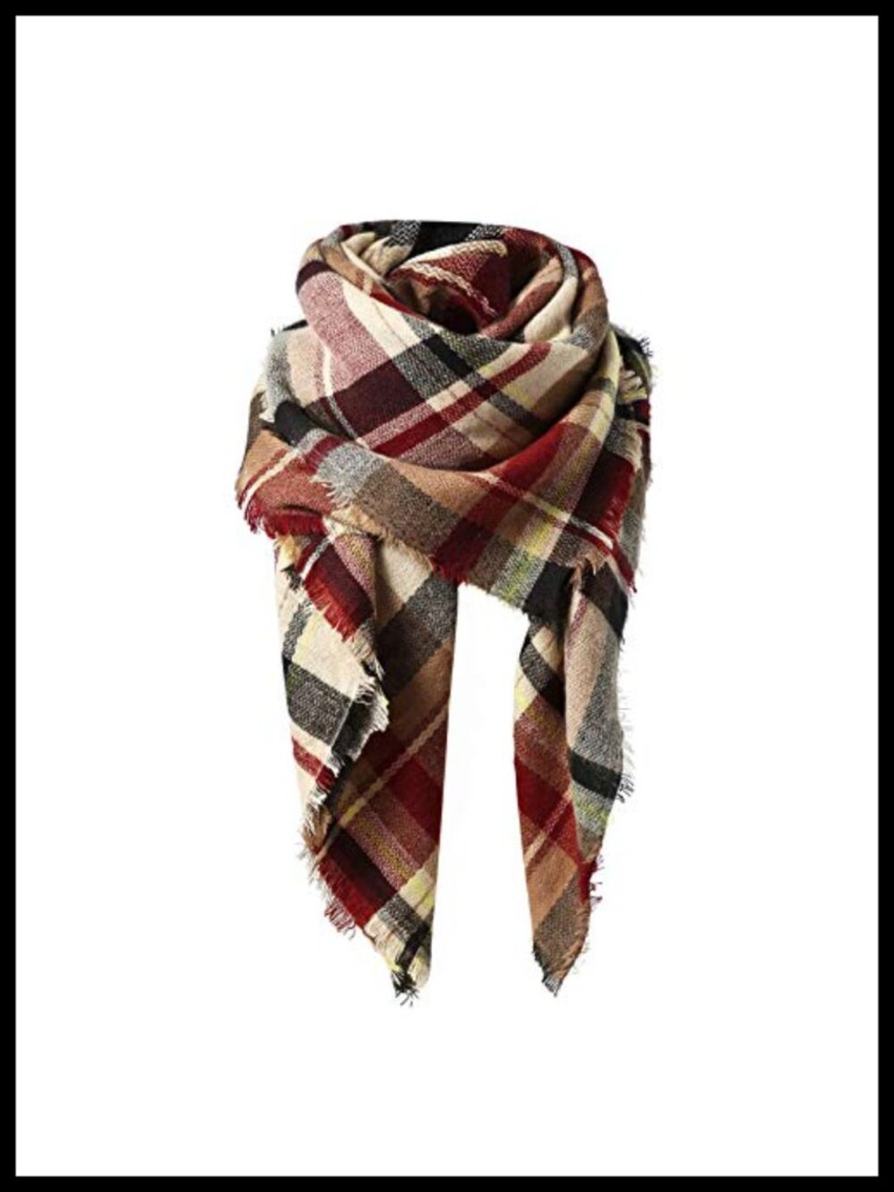 Oversized Plaid Square Shawl Wrap Winter Scarf 55x55